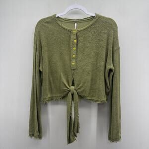 Free People Emmas Henley Crop‎ Womens Small Tie Front Dirty Martini French Terry